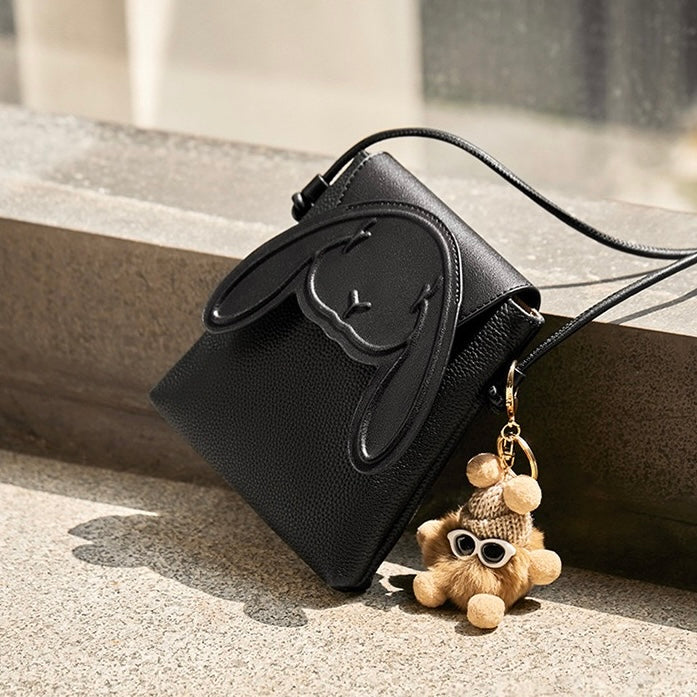 Geantă mini crossbody Elera pentru femei — Geantă de telefon din piele naturală cu design cu iepure