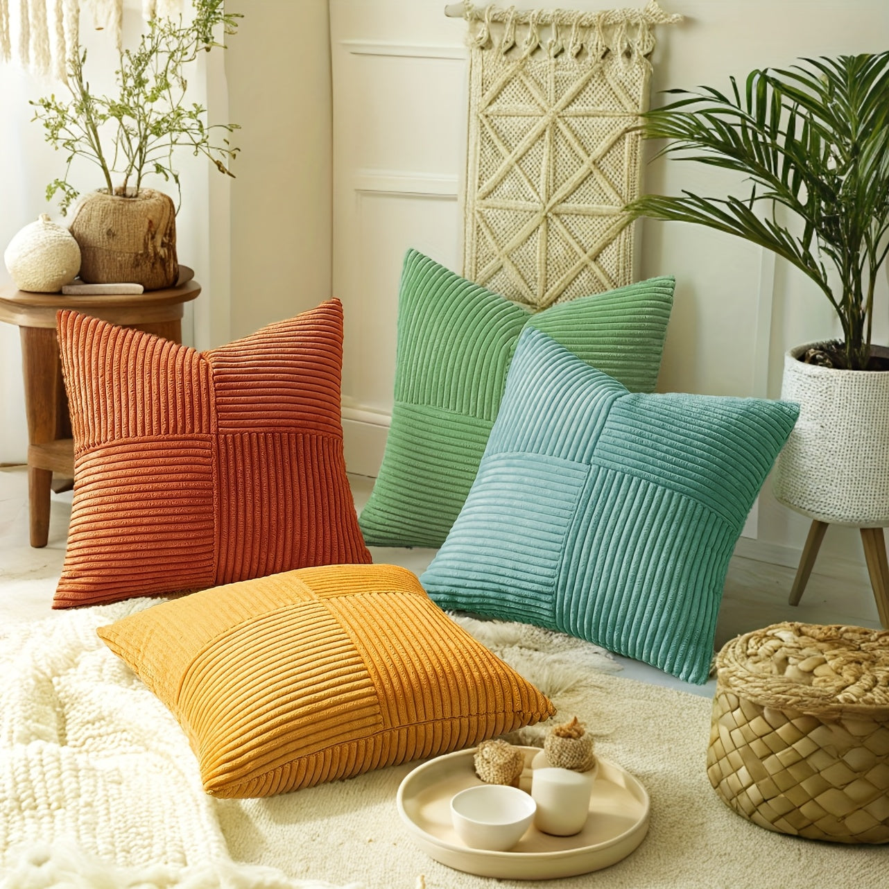 Soren Set — Modern Boho Corduroy Pillow Covers with Ribbed Texture