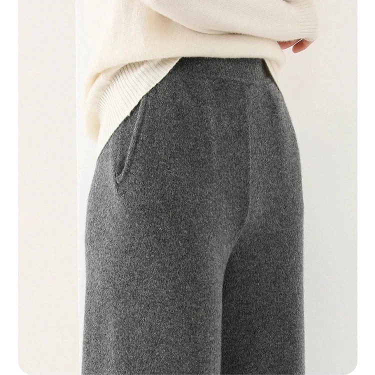 Alora — Merino Wool Wide-Leg Pants with High Waist Elastic