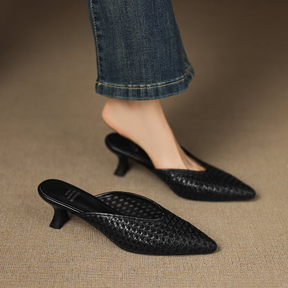 Liora — Handgewebte Pumps aus echtem Leder mit niedrigem Kitten-Heel