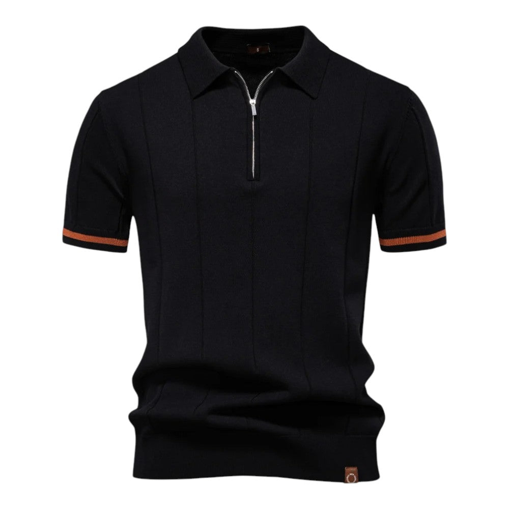 Lurence — Herren Stretch Viskose Polohemd mit Strickstruktur und Reißverschluss