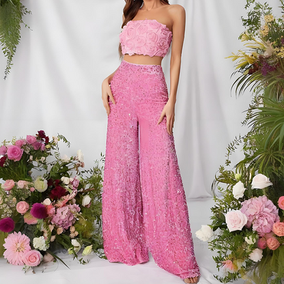 Liora — Women's Sequin Wide-Leg Pants with High-Waist Fit