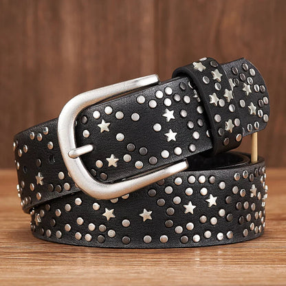 Celestis Studded Leather Belt — Cosmic Star Accent Accessory