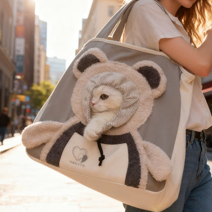 Bear-Y Canvas Pet Carrier — Small Dog and Cat Bag with Open-Top Design