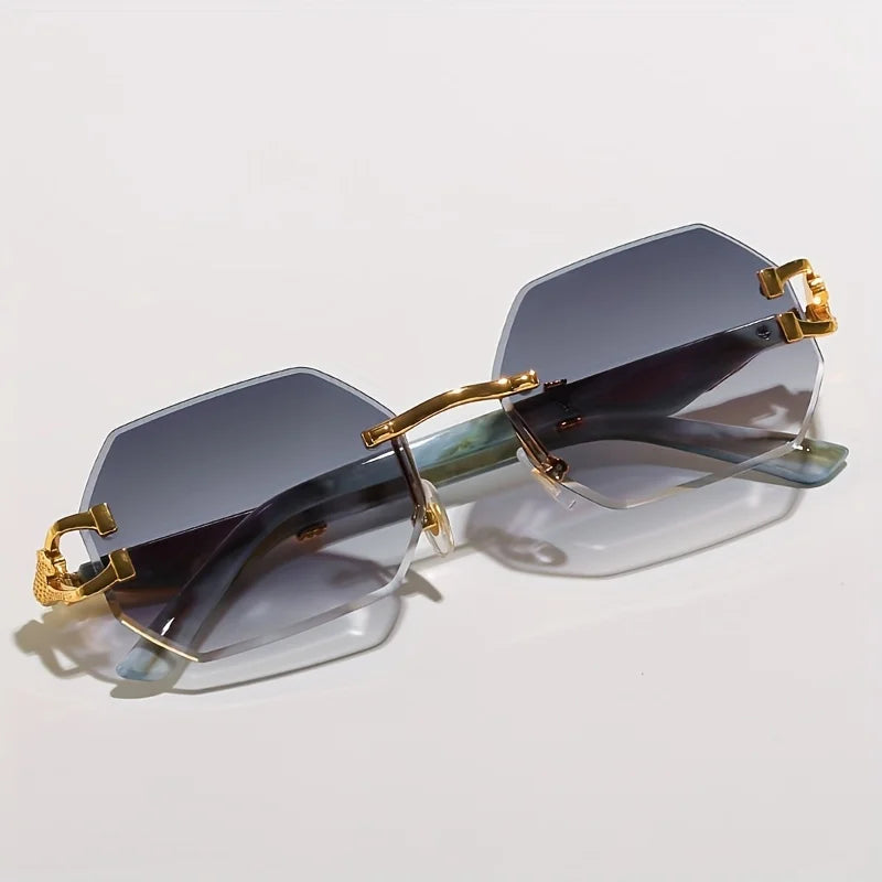 Liora — Rimless Gradient Sunglasses with Gold-Leopard Arms and UV Protection