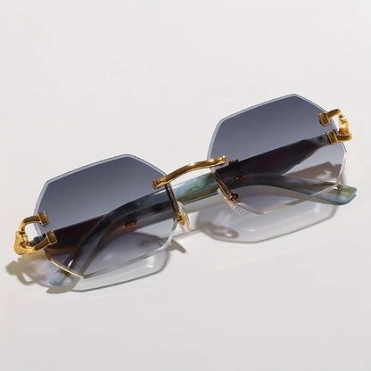Liora — Rimless Gradient Sunglasses with Gold-Leopard Arms and UV Protection