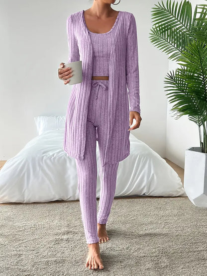 Set Lounge in Maglia Costina Nerina da 3 Pezzi con Vestibilità Slim