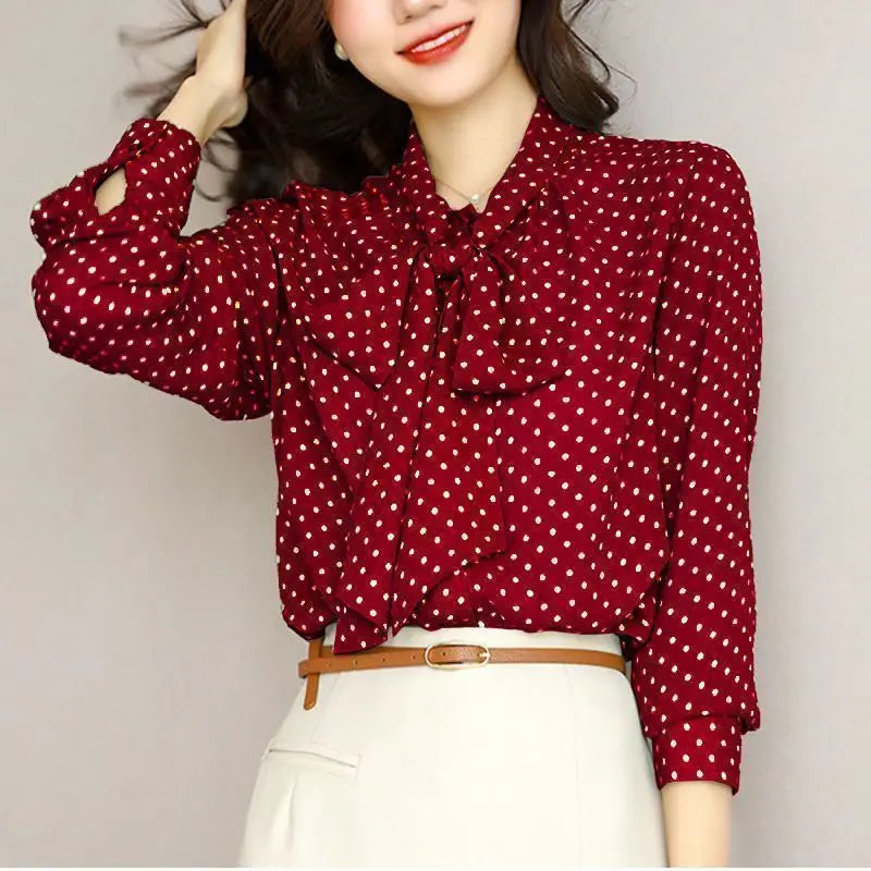 Liora — Lightweight Shawl Collar Blouse with Bow Detail for Women