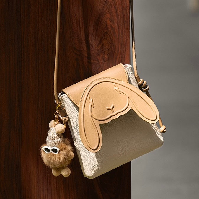 Geantă mini crossbody Elera pentru femei — Geantă de telefon din piele naturală cu design cu iepure