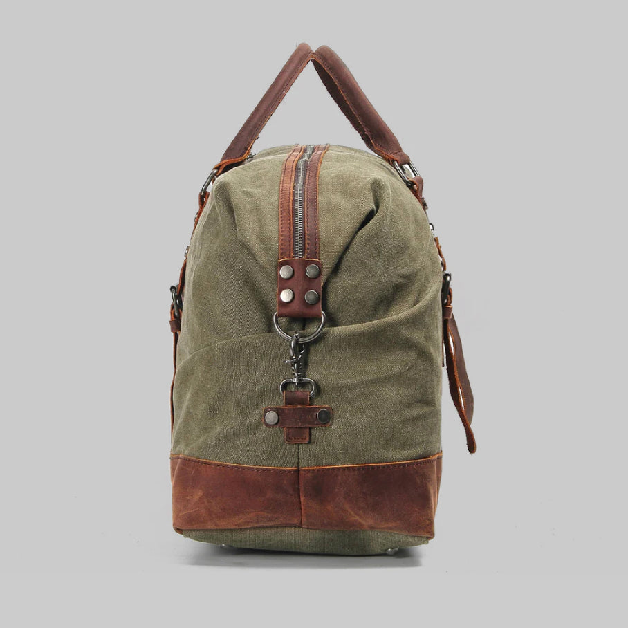 Mala de Viagem Jalen — Bolsa Duffle de Lona Encerada Durável com Alças de Couro
