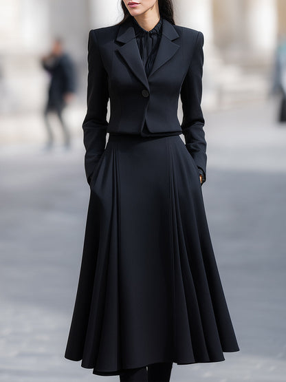 Elarin — Tailored Blazer and Pleated Midi Skirt Set with Structured Fit