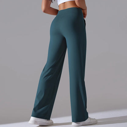 Caldena — Women's Wide-Leg Stretch Pants with Sculpted Waistband