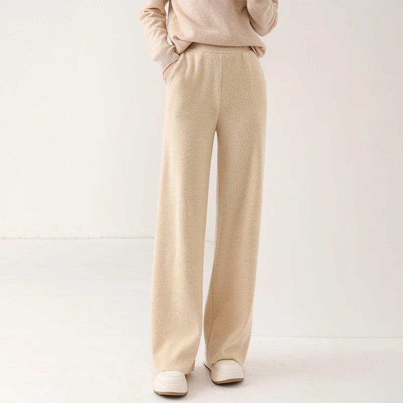 Alora — Merino Wool Wide-Leg Pants with High Waist Elastic