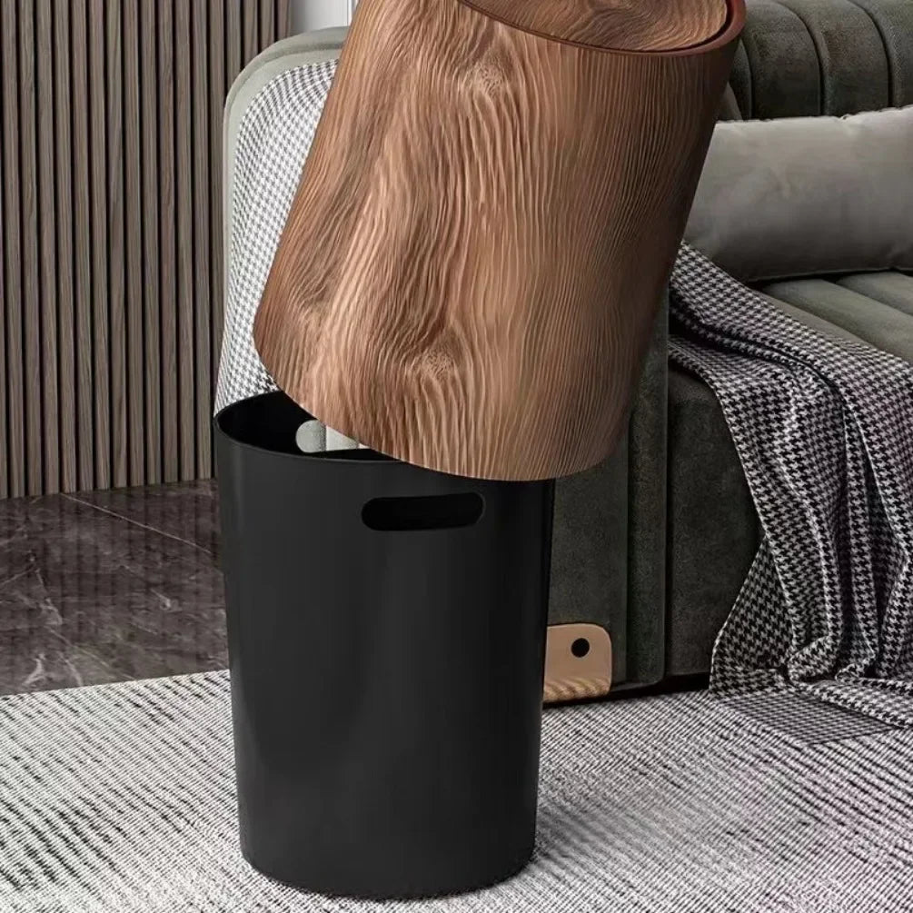 Denaro Woodgrain Waste Bin — 8L Rustic Waterproof Trash Can