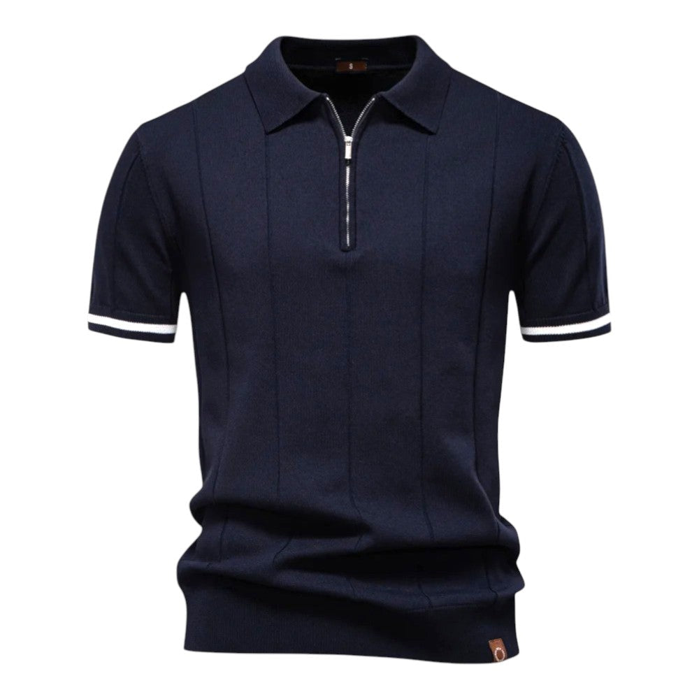 Lurence — Herren Stretch Viskose Polohemd mit Strickstruktur und Reißverschluss