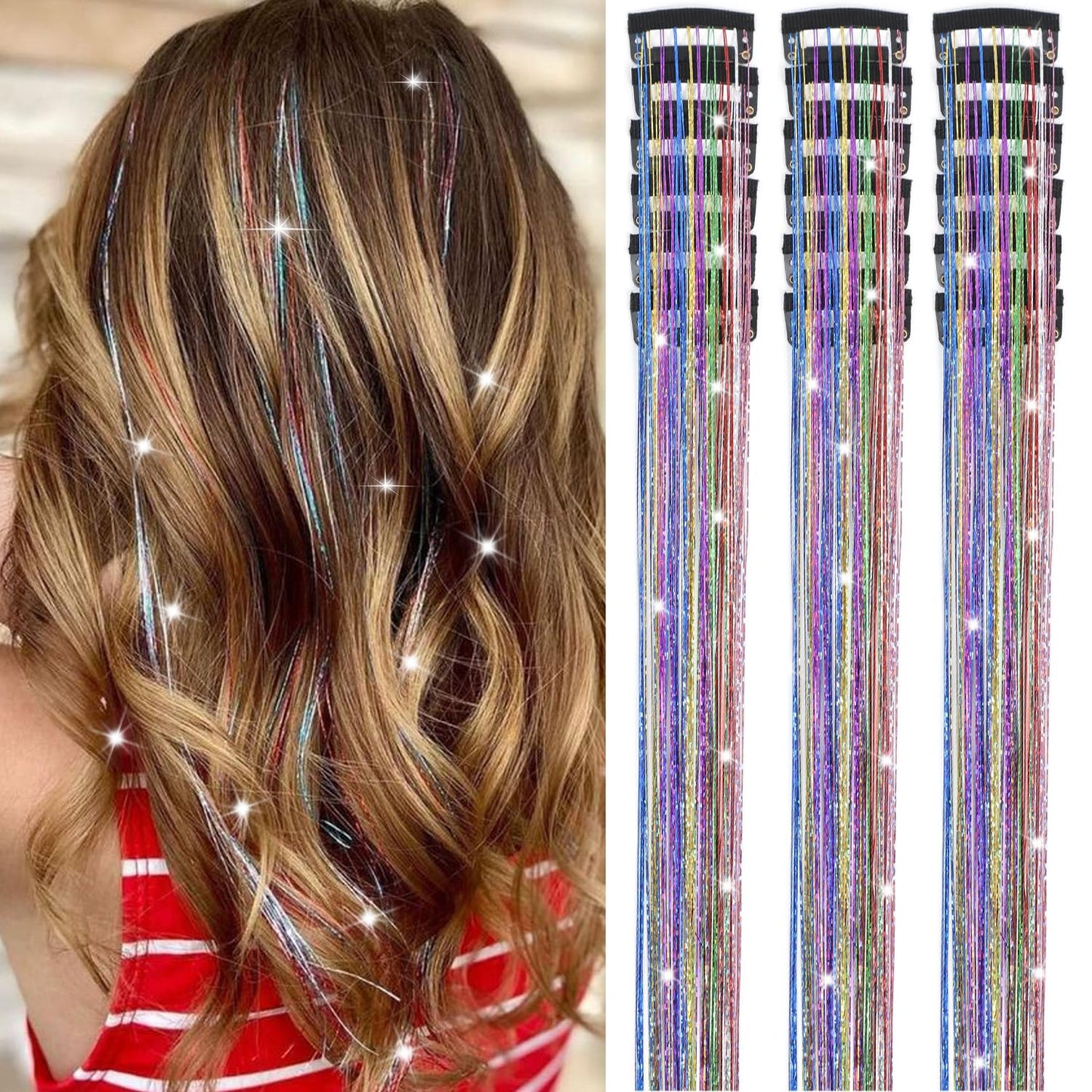 Liora — Rainbow Hair Tinsel Clip-In Extensions for Sparkling Highlights
