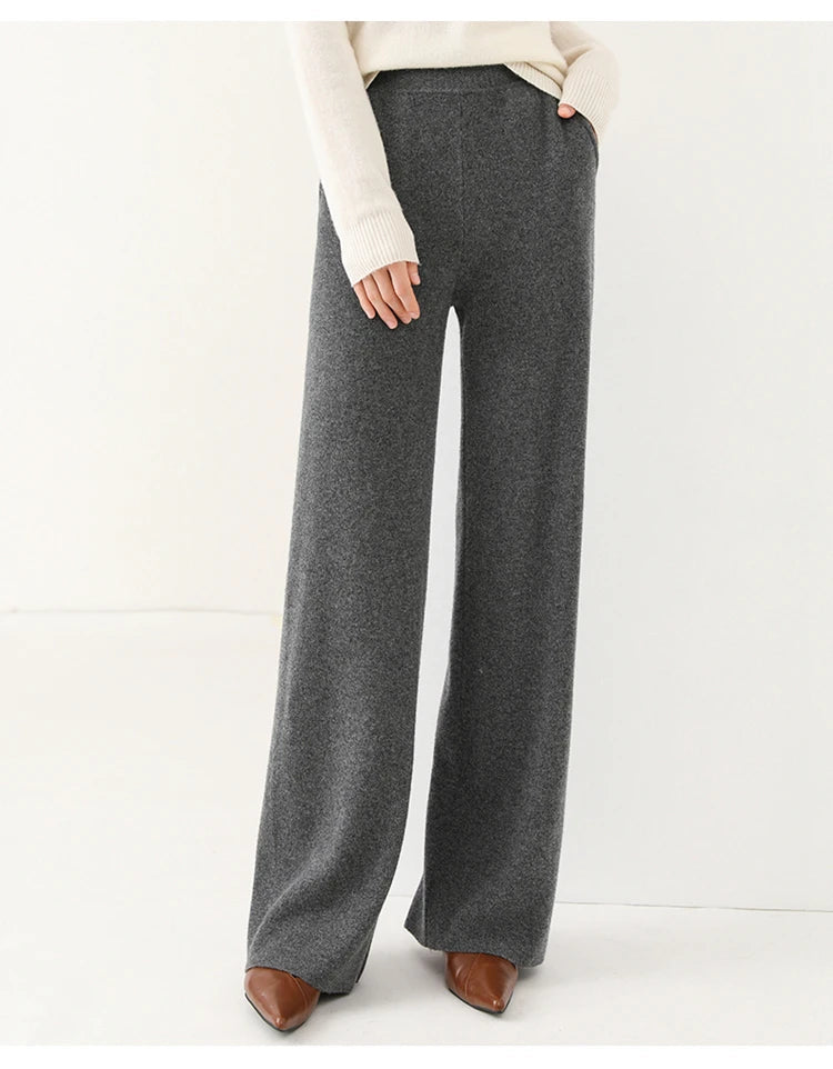 Alora — Merino Wool Wide-Leg Pants with High Waist Elastic