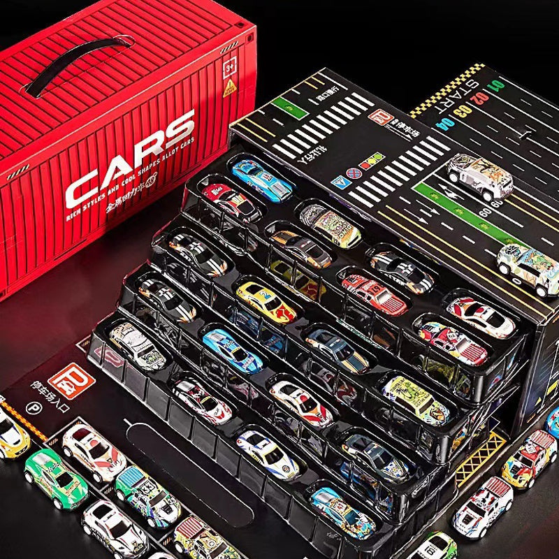 Vexlo Mini Racers — 48 Mașinuțe cu Retragere și Set Garaj Integrat