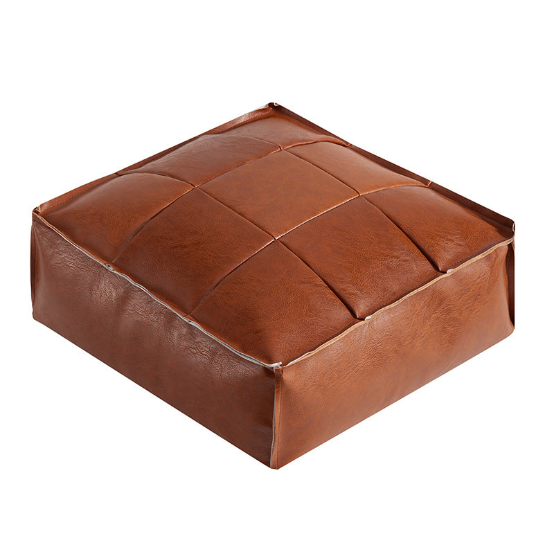 Alaris Pouf — Moroccan Faux Leather Floor Cushion with Stitched Grid Design