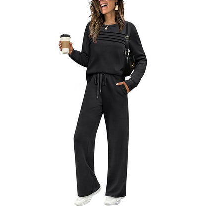Jovia — Women's Crew Neck Two-Piece Set with Drawstring Pants
