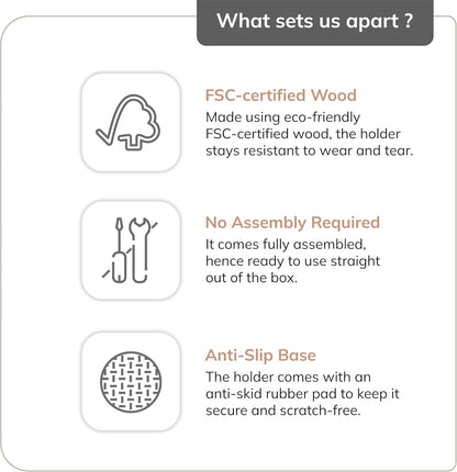 Solenna — Natural Wood Paper Towel Holder with Stable Rubber Base