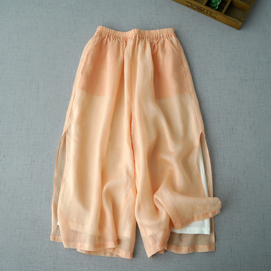 Liora — Lightweight Cotton-Linen Pants with Breathable Side Slits