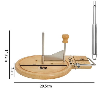 Velino Rotary Cheese Shaver — Ręczny nóż do sera ze stali nierdzewnej z drewnianą podstawą