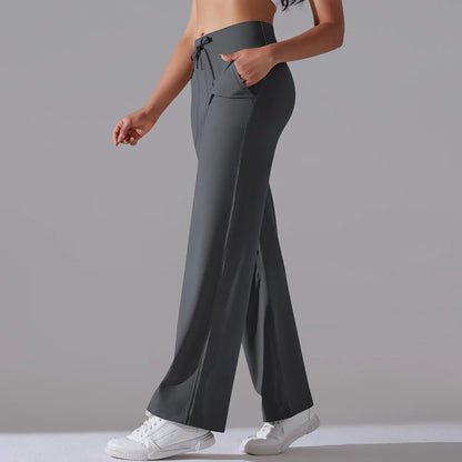Caldena — Women's Wide-Leg Stretch Pants with Sculpted Waistband