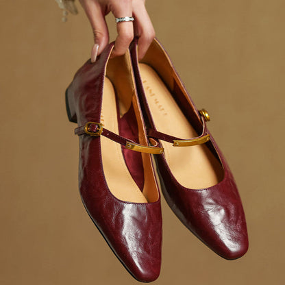 Arrivo — Genuine Leather Mary Jane Pumps with Metal-Bit Accent