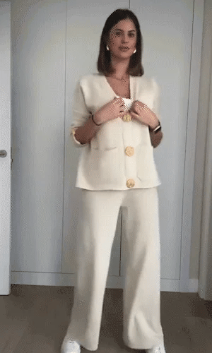 Lyricra — Metallic Button Knit Sweater & Wide-Leg Pants Set