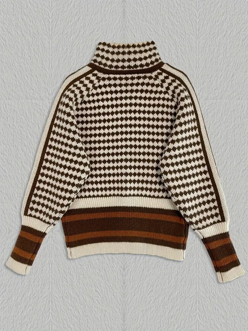 Corbin — Herre Houndstooth Striktrøje med Lynlåshals