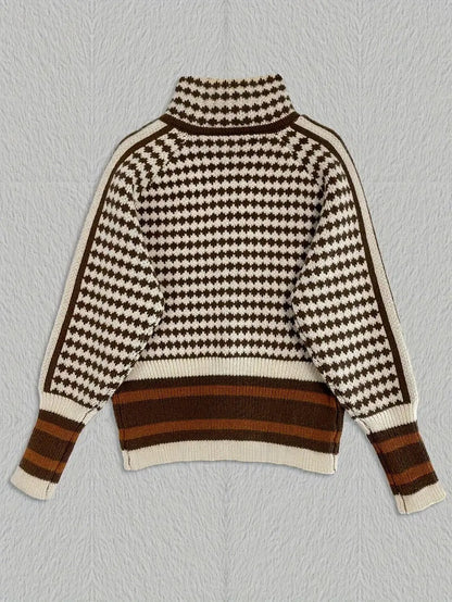 Corbin — Herre Houndstooth Striktrøje med Lynlåshals