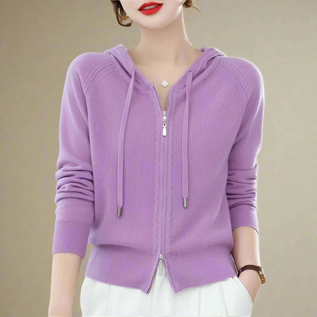 Liora Loft Pletená mikina s kapucňou — Priedušná mikina s vysokým podielom bavlny a obojstranným zipsom