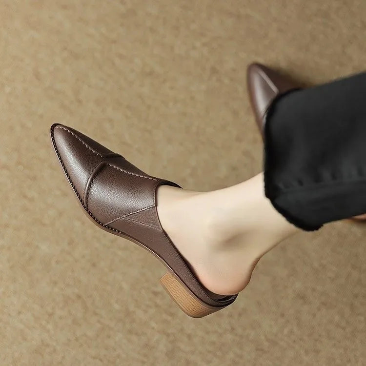 Rovano — Leather Slip-On Mules with Hand-Stitched Detailing