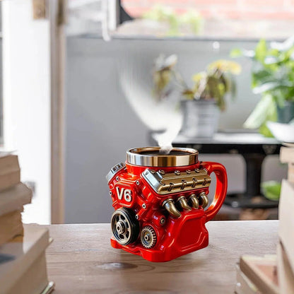 Retro Zephyrix kaffekopp, V8-motor rustfri stålkrus