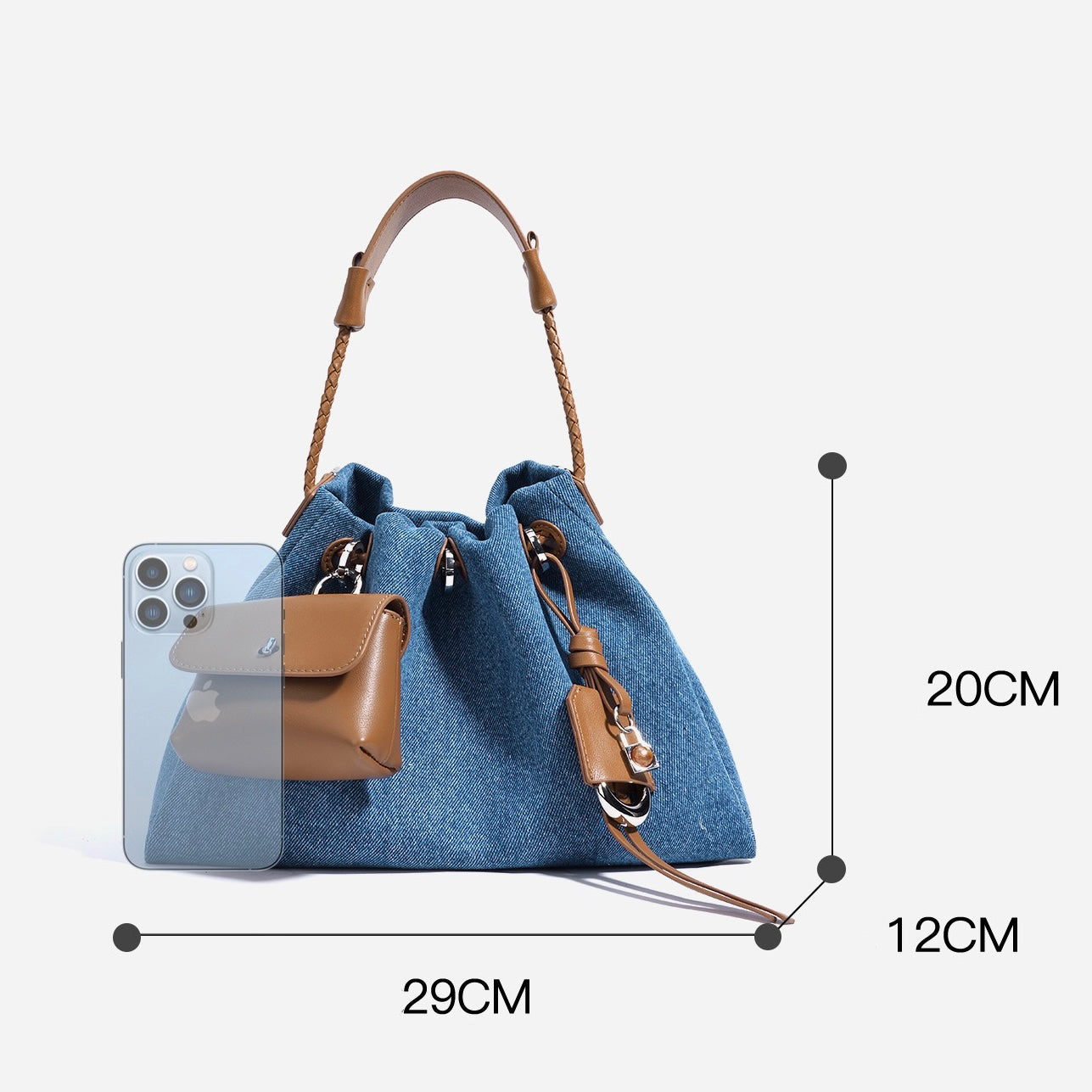 Kieranza — Women's Genuine Leather Denim Patchwork Hobo Bag