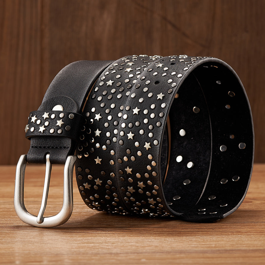 Celestis Studded Leather Belt — Cosmic Star Accent Accessory