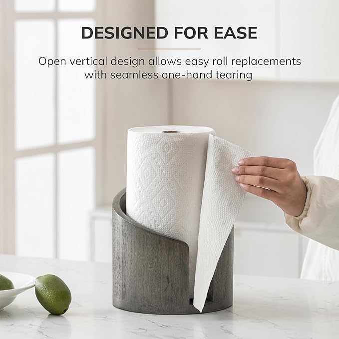 Solenna — Natural Wood Paper Towel Holder with Stable Rubber Base