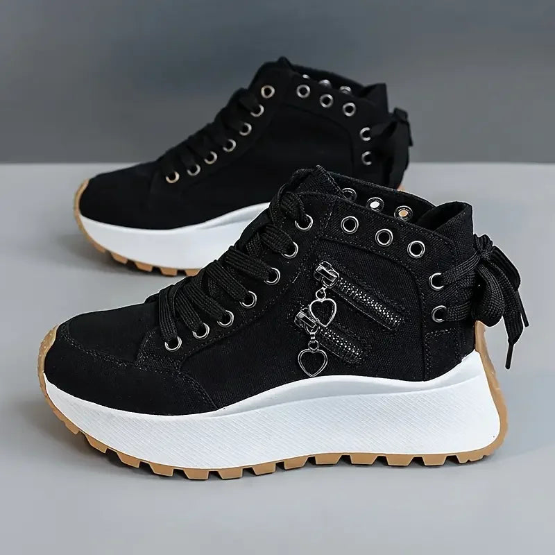 Sneakers in denim Norla — Scarpe casual con plateau chunky, zip e dettagli a fiocco