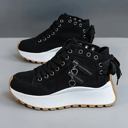 Sneakers in denim Norla — Scarpe casual con plateau chunky, zip e dettagli a fiocco
