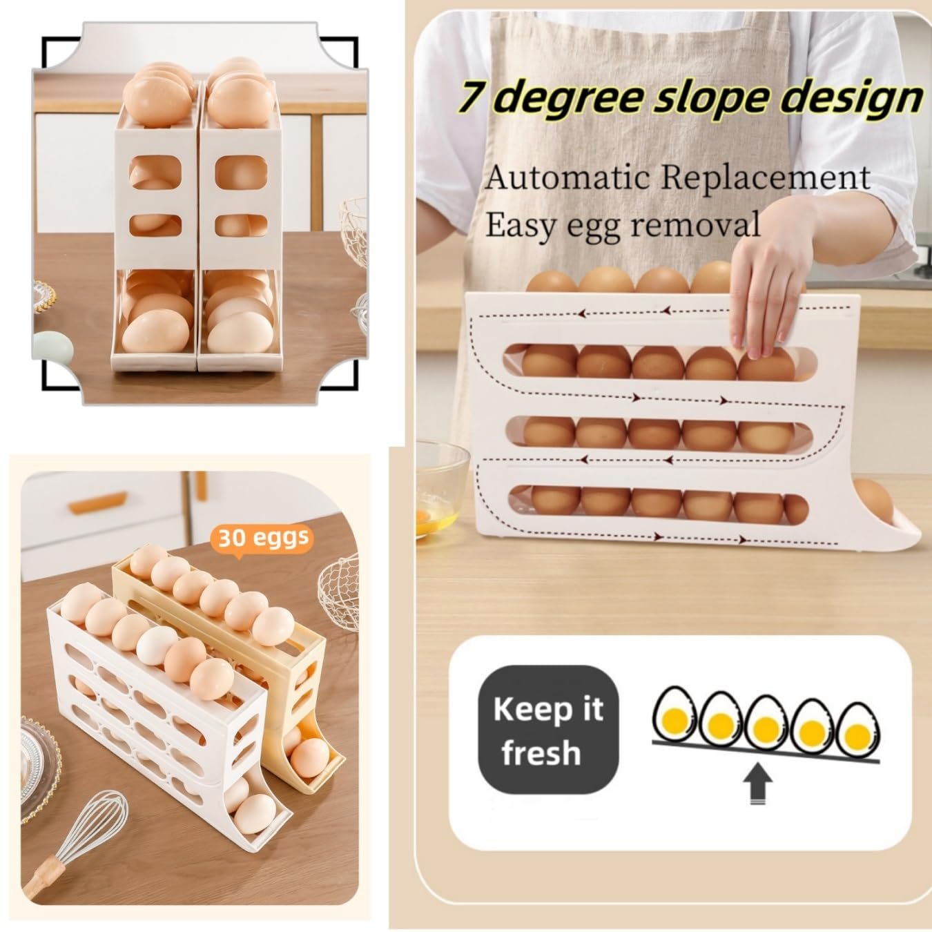 Clevora Egg Cradle — Automatic Rolling Egg Storage Organizer