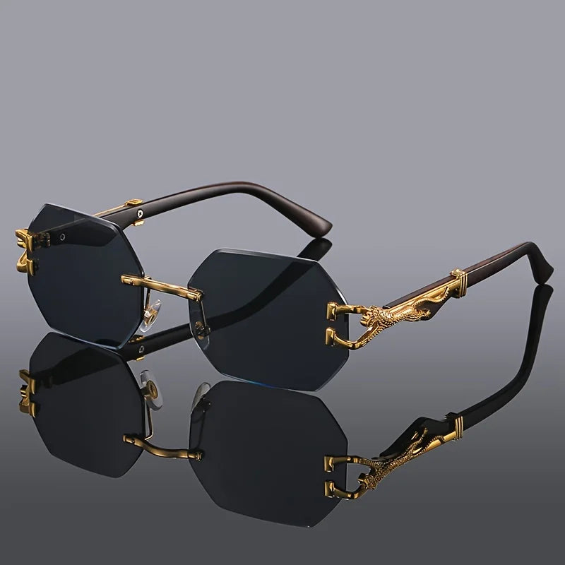 Liora — Rimless Gradient Sunglasses with Gold-Leopard Arms and UV Protection