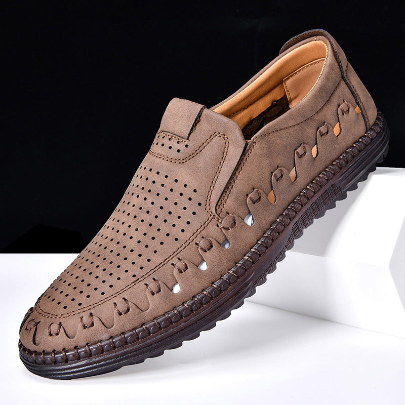 Arlenox — Chaussures à enfiler pour hommes en cuir pleine fleur de vache avec aérations respirantes