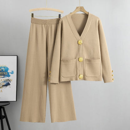 Lyricra — Metallic Button Knit Sweater & Wide-Leg Pants Set