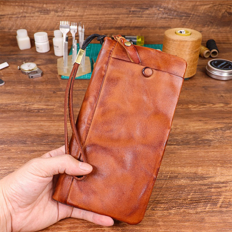 Sylvarro Herren Vintage Echtes Leder Portemonnaie - Handgefertigt Große Kapazität Rindsleder Geldklammer