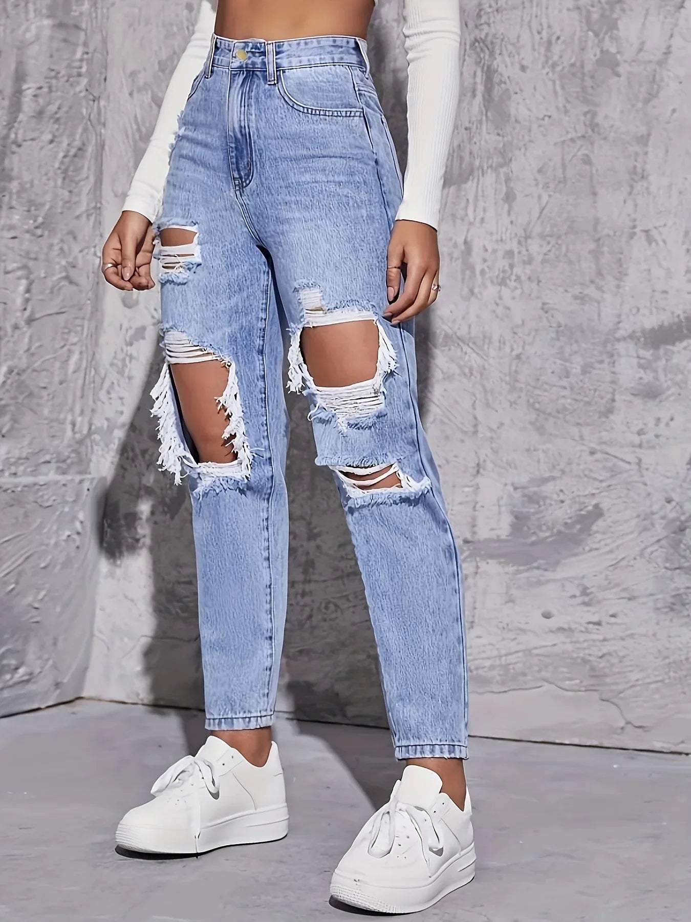 Arlen — Slidte højtaljede straight-leg denimjeans med rå kanter