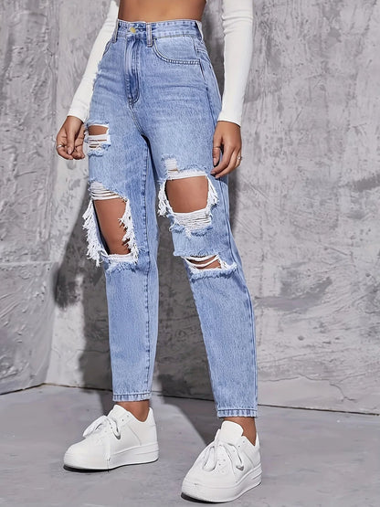 Arlen — Slidte højtaljede straight-leg denimjeans med rå kanter