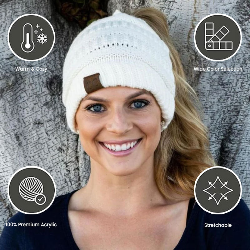 Cable Knit Ponytail Beanie™ — Freeze-Proof Warmth That Keeps Your Hair Flawless All Day