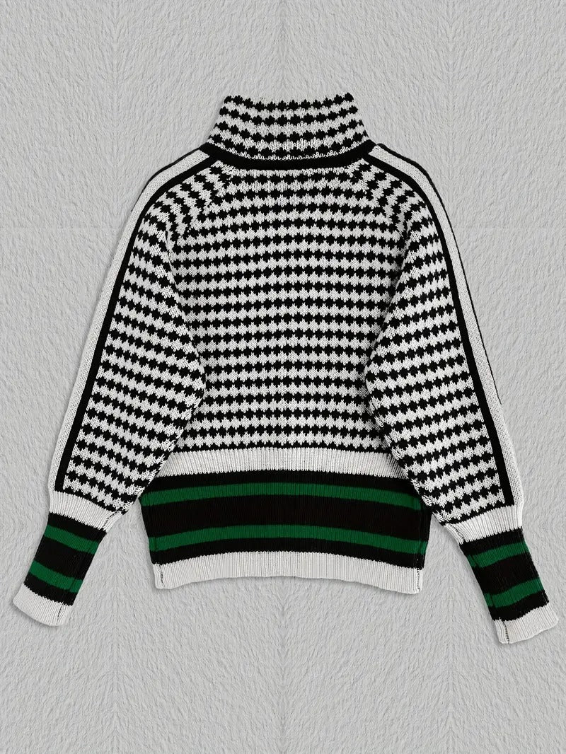 Corbin — Herre Houndstooth Striktrøje med Lynlåshals