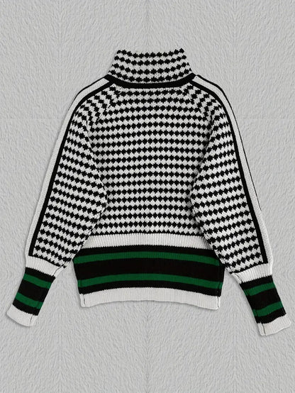 Corbin — Herre Houndstooth Striktrøje med Lynlåshals